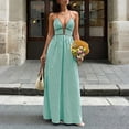 thumbnail image 2 of Women's Beach Dress Striped Halter V-Neck Maxi Sundress Tunic Open Back Vacation Summer Dress Mint Green M, 2 of 8