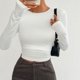 thumbnail image 5 of TaTaai Women's crew neck long sleeve T-shirt, solid color, backless design, cropped slim fit, casual stylish, soft stretchy fabric, ideal for daily outings & casual gatherings Gift, 5 of 6