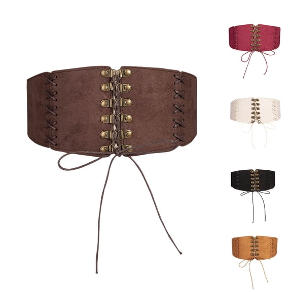 justHIGH Vintage Corset Belt for Women Underbust Metal Buckle Waist Cincher Gothic Renaissance Bodyshaper Beige,Free Size