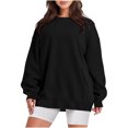 thumbnail image 2 of ICHUANYI Clearance Fashion Women Comfortable Casual Pocket Color Long Sleeve Round-Neck Blouses T-shirt Tops(Black, S) ICHUANYI WER2023081511738, 2 of 8
