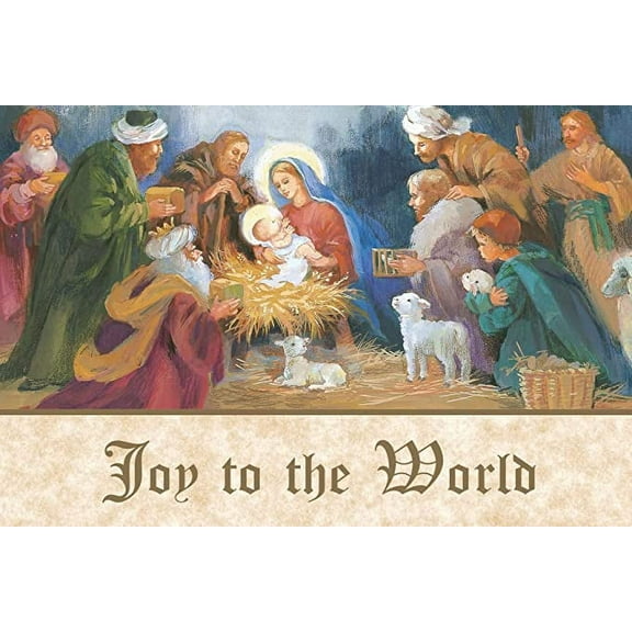 Fravessi Christmas Boxed Greeting Card Multi-Pack Set (4" x 6") | 16 Cards 17 Envelopes | Joy to the World Nativity Scene Religious Design | Warm Colors