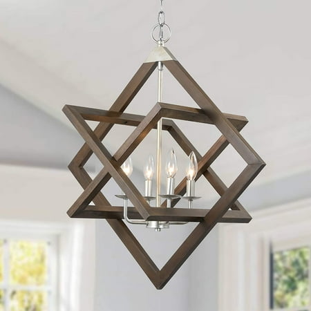 

BBNBDMZ Foyer Wood Farmhouse Chandelier Rustic 4-Light Wooden Pendant Light Vintage Lighting Fixtures Ceiling Hanging for Kitchen Island Living Room Entryway