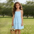 thumbnail image 4 of NAISIBABY Girls Summer Dress, with Pockets Ruffles Tiered Sleeveless Kids Cute Flowy Sundress Blue Size 7, 4 of 8