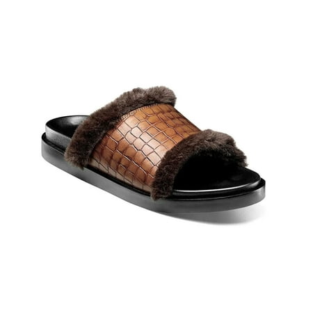 

Stacy Adams Monty Slide Sandal Crocodile Print Faux Fur Cognac 25560-221