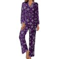 thumbnail image 1 of Pijama de copo de nieve azul con estampado navideño para mujer, ropa de dormir informal con cuello en V, Conjunto de pijama elegante de manga larga de diseño de 2 piezas, 1 of 4