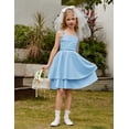 thumbnail image 6 of Oudiya Girls Summer Blue Dresses Spaghetti Strap Flowy Tiered Ruched Smocked Back Casual Beach Midi Easter Sundress,6-14Y, 6 of 7