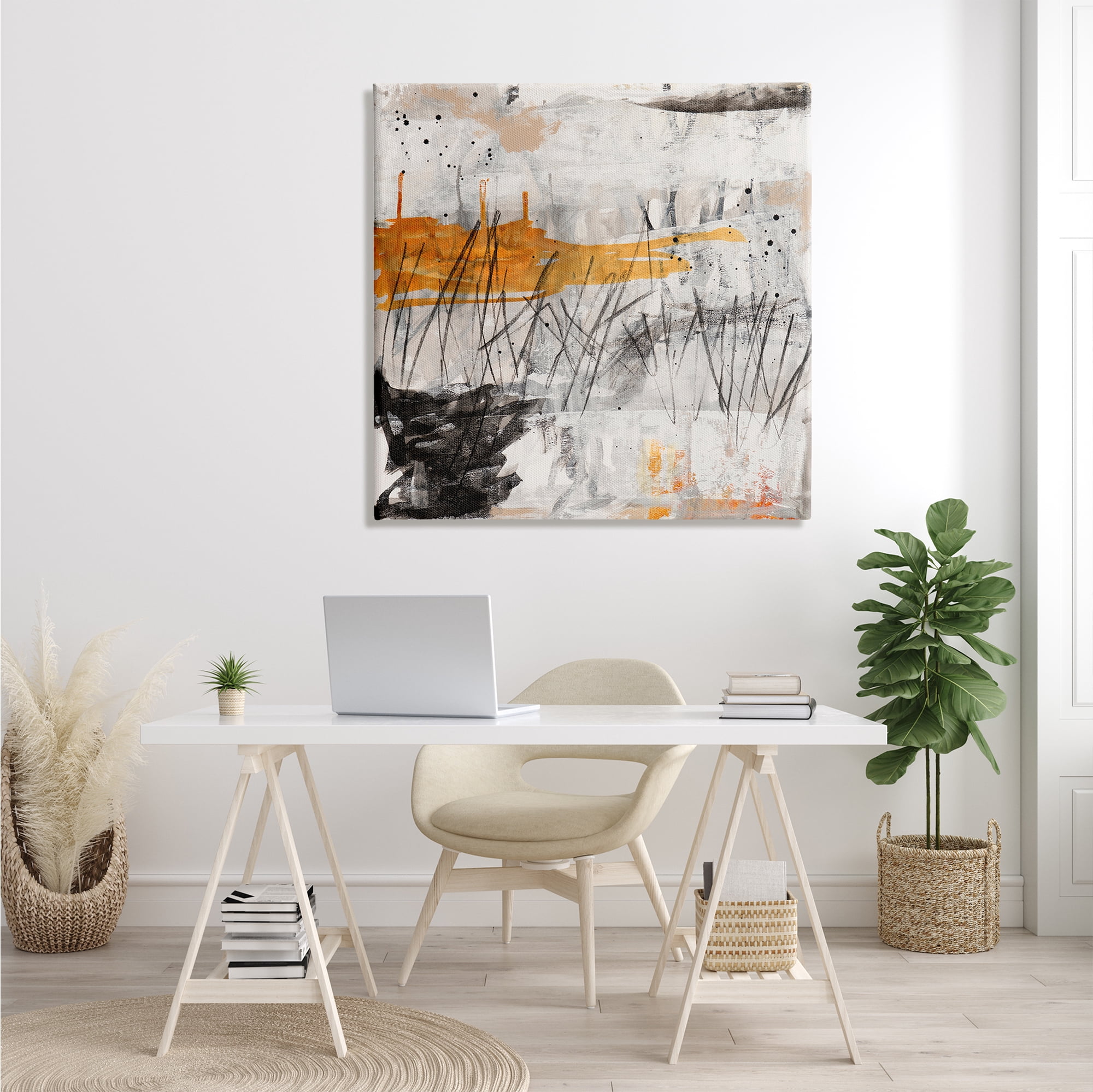 Stupell Industries Chaotic Linework Abstraction Busy Black Grey Orange, 36 x 36, Designed by Jeffrey Tover