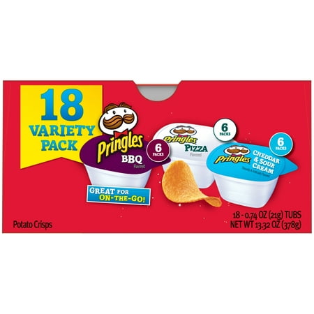 Pringles BBQ, Pizza, & Cheddar & Sour Cream Variety Pack Potato Crisps, 0.74 Oz., 18