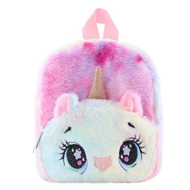 Kid's Backpack Mini Fluffy Schoolbag for Girls Cartoon Plush Unicorns Design Student Cute Travel