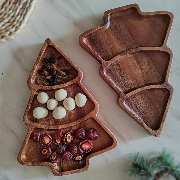 2Pcs Christmas Wood Serving Tray Christmas Tree Shaped Wooden Platter Rustic Farmhouse 11.61 x 8.46 Inches Food Dish Plate Table Serving Platter for Christmas Charcuterie Cheese Food Fruit