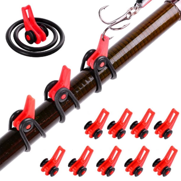 10 Uds. Anzuelo de pesca para caña de pescar, señuelos de caña, soportes de seguridad (rojo)