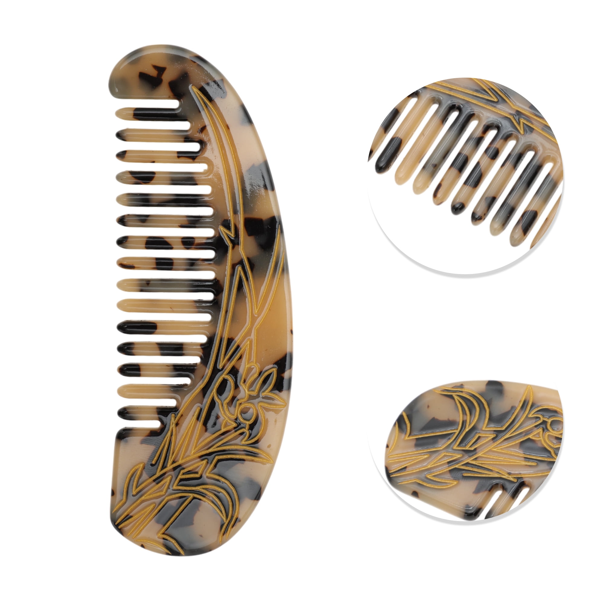 Unique Bargains 1 Pc Floral Half Round Hair Comb for All Hair Types Styles Beige, Black