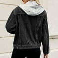 thumbnail image 6 of Scyoekwg Womens Denim Jackets Long Sleeve Fall Coats Casual Lightweight Solid Color Button Drawstring Denim Hooded Jacket Loose Trendy Outerwear(Black,M), 6 of 6