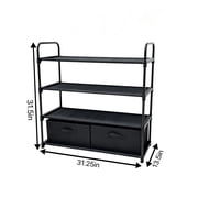 Mainstays 4-Shelf Closet Organizer with 2 Fabric Bins, Black, Metal Frame