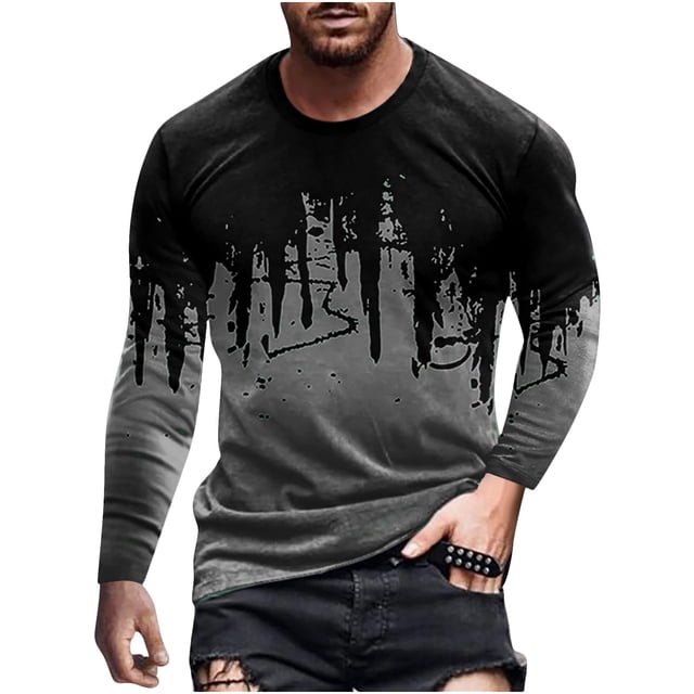 Hombres Casual Cuello Redondo 3D Impresión Digital Pullover Fitness Deportes Manga Larga Camiseta Blusa Pompotops oipoqjl5494