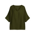 thumbnail image 6 of ZGRBOU Cotton Linen Shirts for Women Fasion V Neck Ruffled Half Sleeve Tops Summer Casual Loose Comfy Blouses, 6 of 6