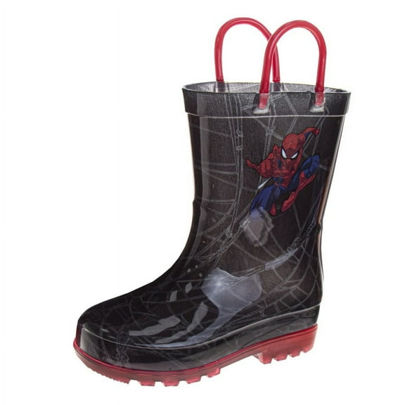 Spider, Man Boys Rain Boots. (Toddler Little Kids), Black Red, Size: 7-8