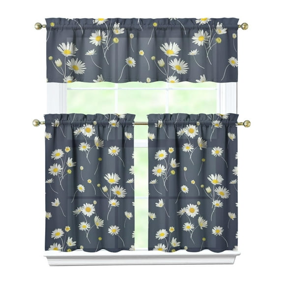 Rustic Vintage Curtains 36 Inch - 3 Panel Wildflower Farmhouse Set with Bohemian Floral Design, Rod Pocket Kitchen Window Drapes for Country Style