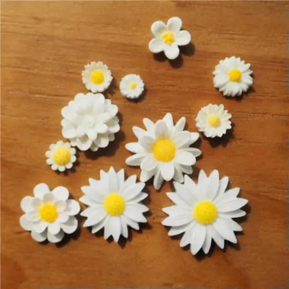 U8MO 11pcs Random Mixed Resin Flower Flatback Appliques Scrapbook Button Phonecover-White