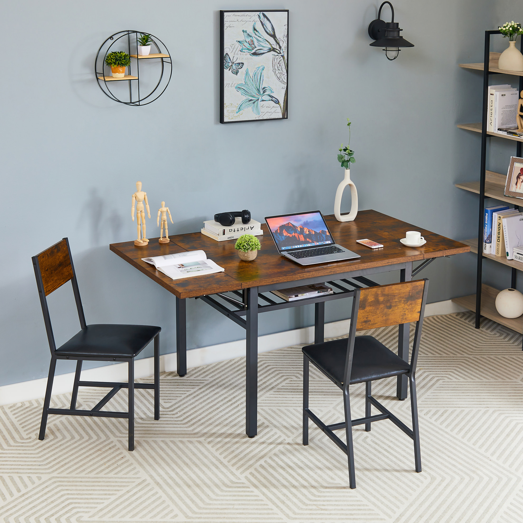 Noble House Folding Dining Table with Thick Top, Drop Leaf Extendable Design for Small Spaces, Rustic Brown