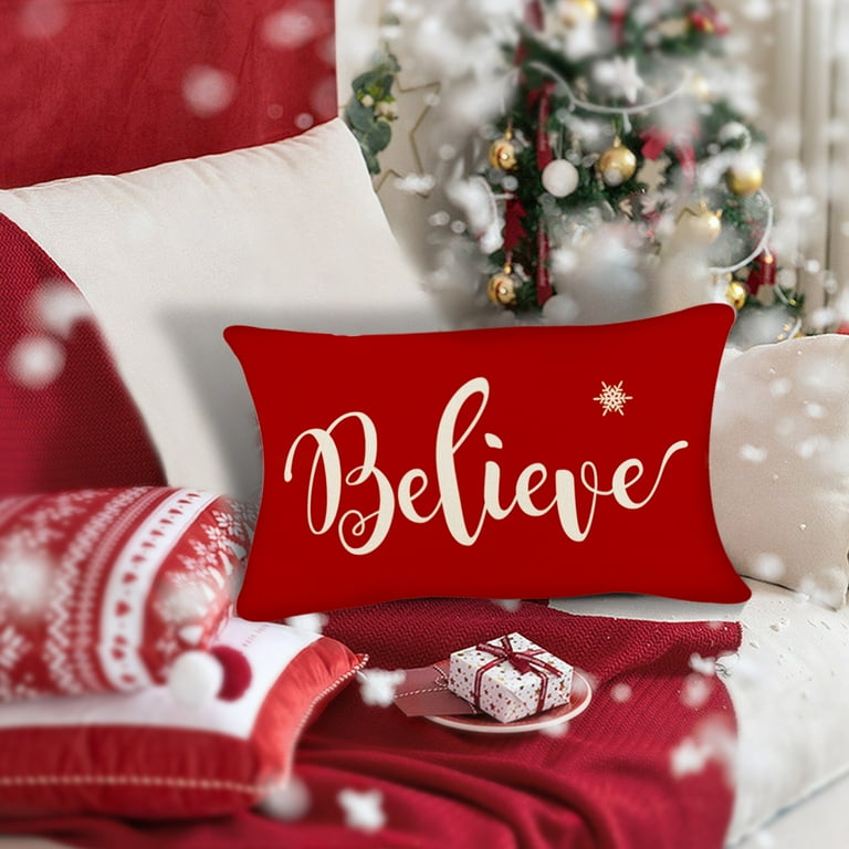 Holiday Decorative Christmas Pillow Covers, Red Farmhouse Believe