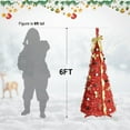 thumbnail image 6 of imerelez 6 Feet Artificial Pop Up Christmas Tree w/ 2 Red & Golden Ribbon, 300 LED Lights, Foldable, Pre-Hinged, with Green Plastic Stand, for Indoor, Office, Party, Holiday Decoration, 6 of 7