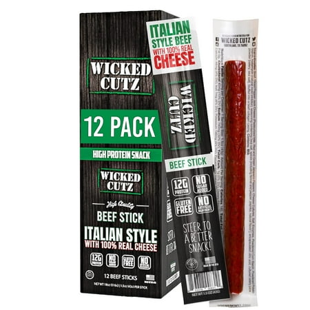 Wicked Cutz Premium Beef Sticks, High Quality, Protein-Rich, Italian Style, 1.5 oz, 12-Pack