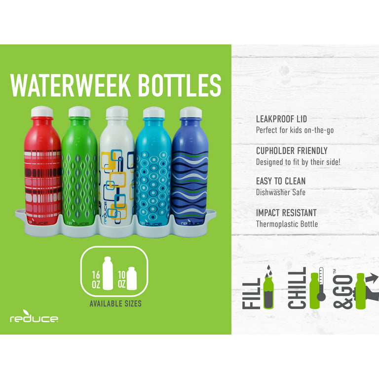 Reduce WaterWeek Reusable Water Bottles, 16oz Classic Style – Includes 5  Refillable Water Bottles Plus Bonus Fridge Tray For Your Water Bottle Set –