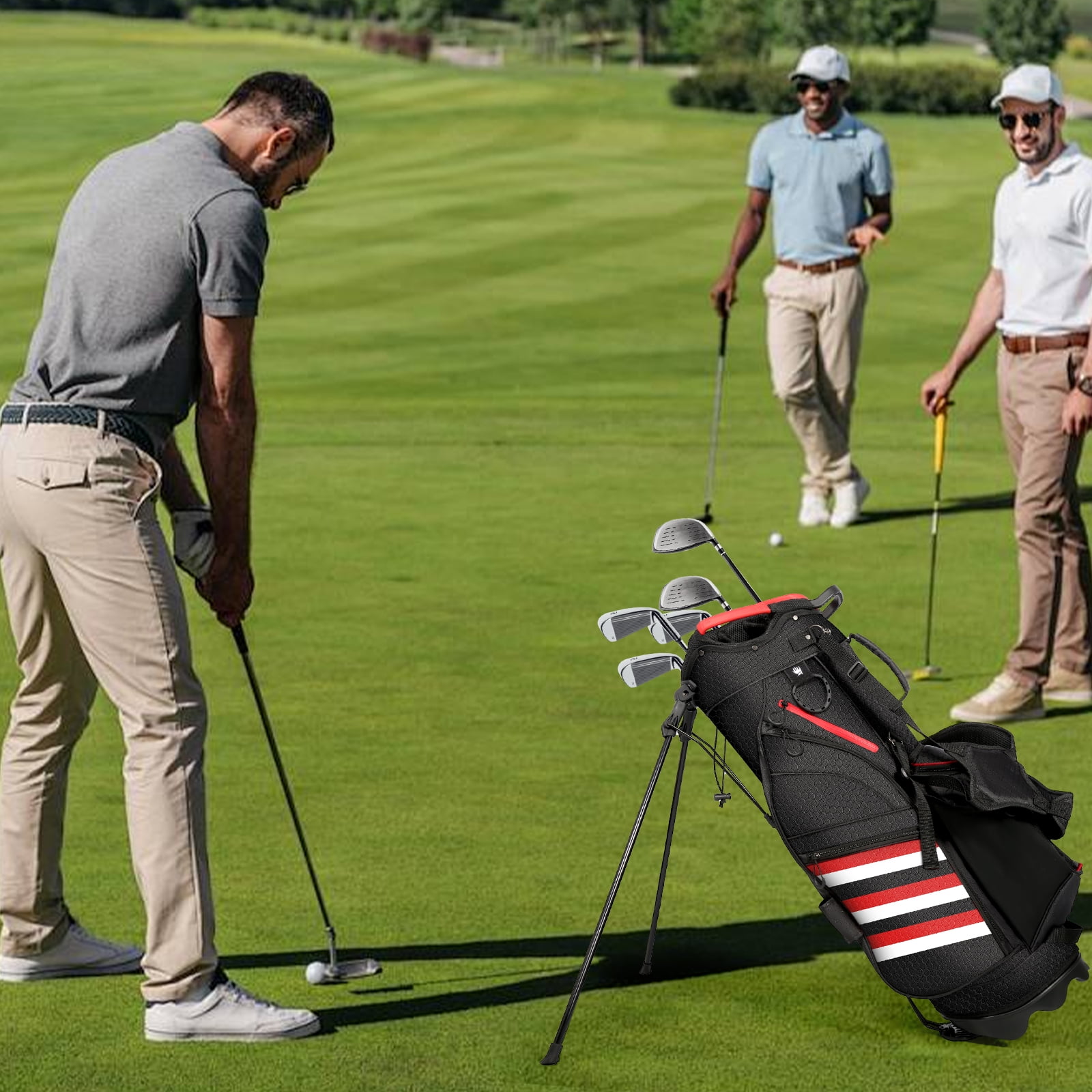 Uten Golf Club Cart Bag with Stand, 8” Top, Full-Length Dividers, 14 Storage Pockets, Lightweight & Durable, Water-Resistant Material, Easy Organizer for Clubs and Gear, Gray/Red