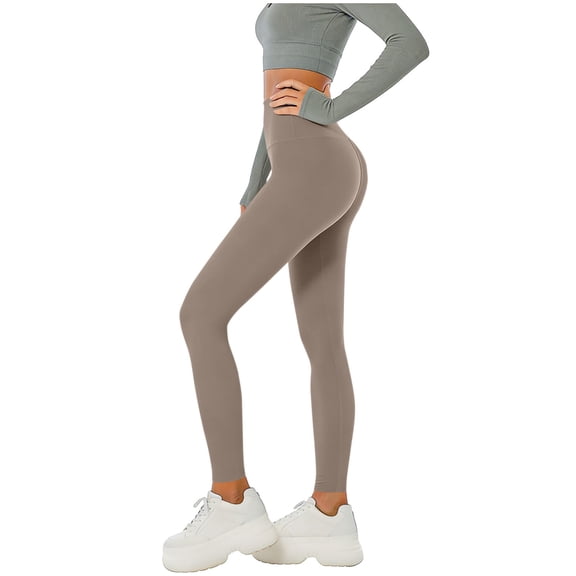 Tqcoqu Women's Solid Color High Waisted SportsTight Yoga Pants for Workout, Yoga & Daily Wear,Coffee,Women's S-XXXL