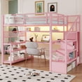 thumbnail image 3 of Mirightone Full Size Loft Bed with Stairs and L-Shaped Desk, Metal Gaming Loft Bed with LED Lights, Charging Station, Pink Loft Bed Frame Full with Storage Shelves, Wardrobe for Teens, Adults, Pink, 3 of 9