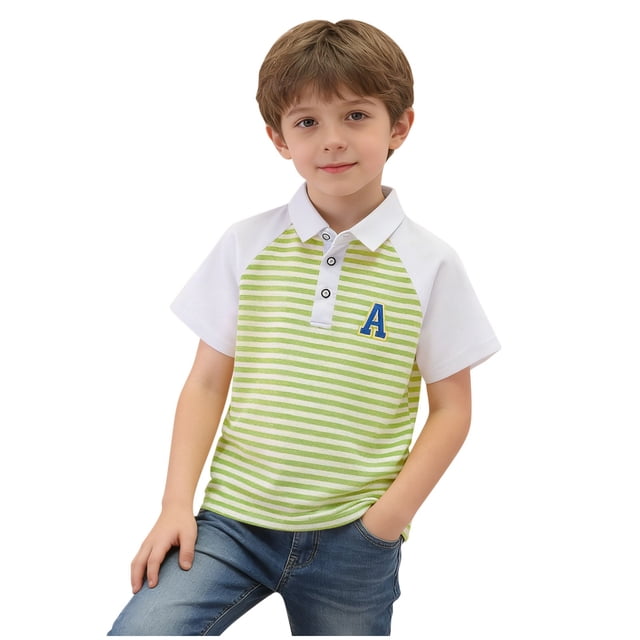 Odeerbi Camisas de Golf de Algodón de Niños Botón de Solapa A Rayas Camisas de Tenis de Béisbol de Manga Corta Uniforme Escolar