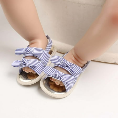 

Oalirro Baby Girls Sandals Stripe Solid Color Summer Flat Shoes Infant First Walkers