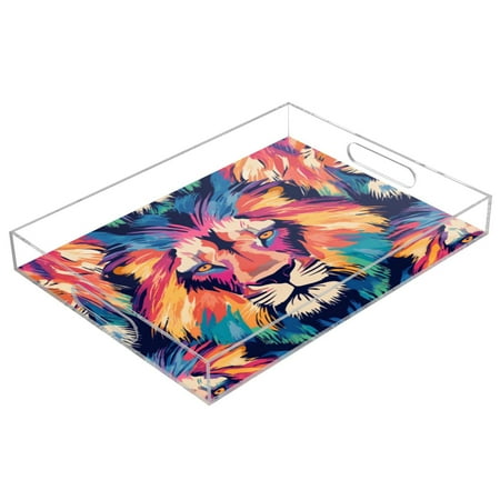 

Acrylic Tray 15.7*11.8*1.9 Inch Transparent Tray Food Tray Tea Cup Tray Serving Trays Cosmetics Storage Kitchen Table Bathroom Sundry Storage Color Lion Seamless