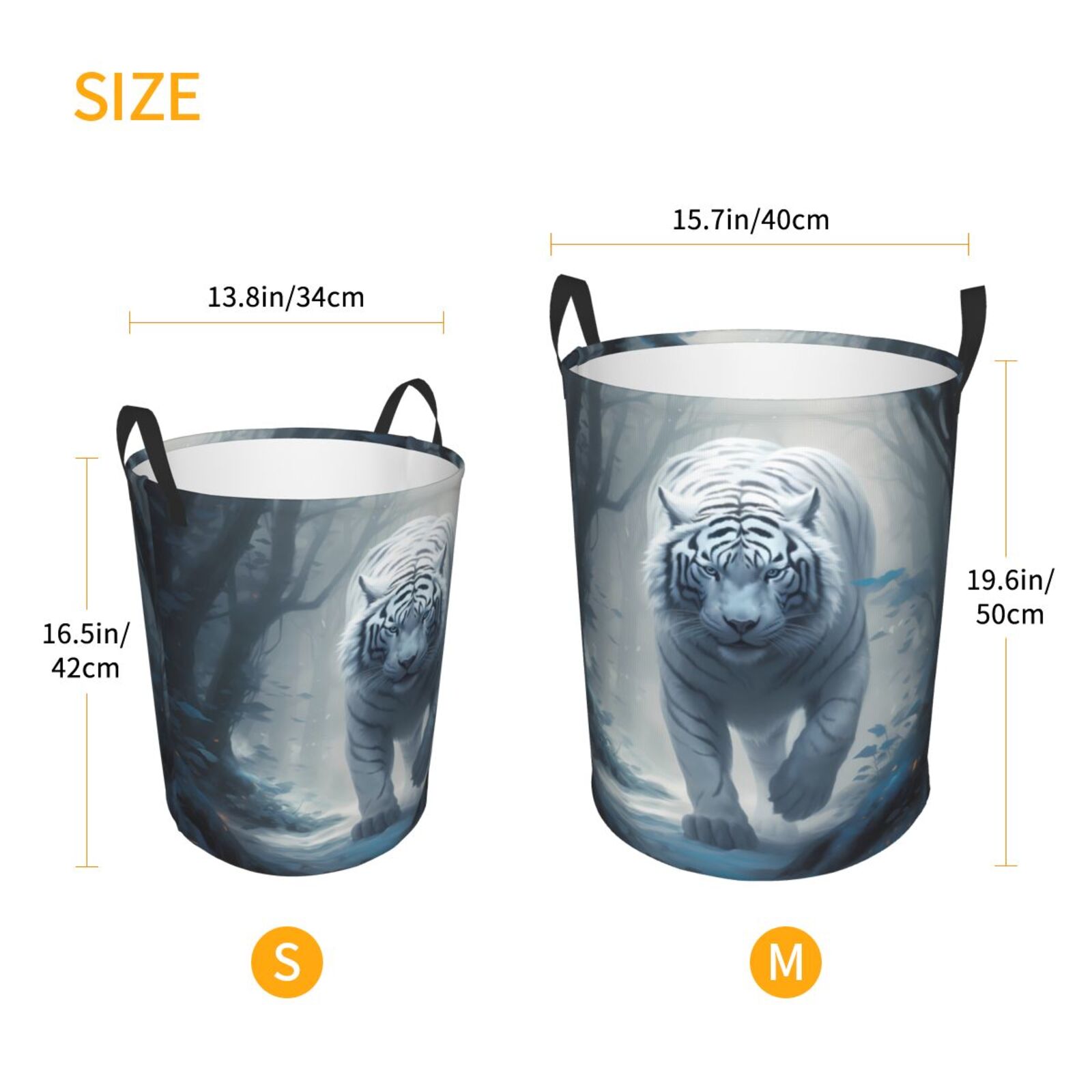 Large Laundry Basket with Handles - White Tiger in Snowy Forest Kids Baby Dirty Clothes Laundry Hamper for Bedroom Aesthetic
