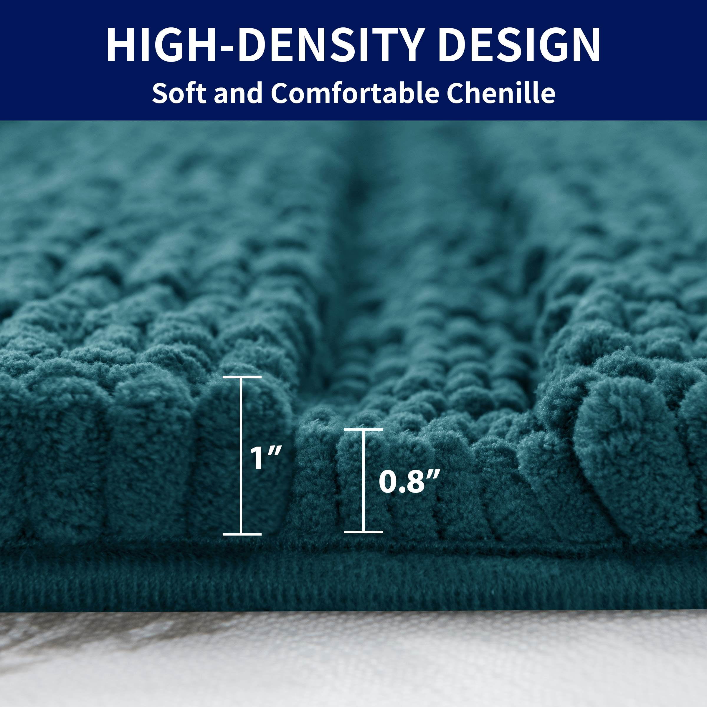 Subrtex Bathroom Rugs Non-Slip Chenille Soft Striped Plush Bath Mat (Blue, 16"x24"+20"x32")