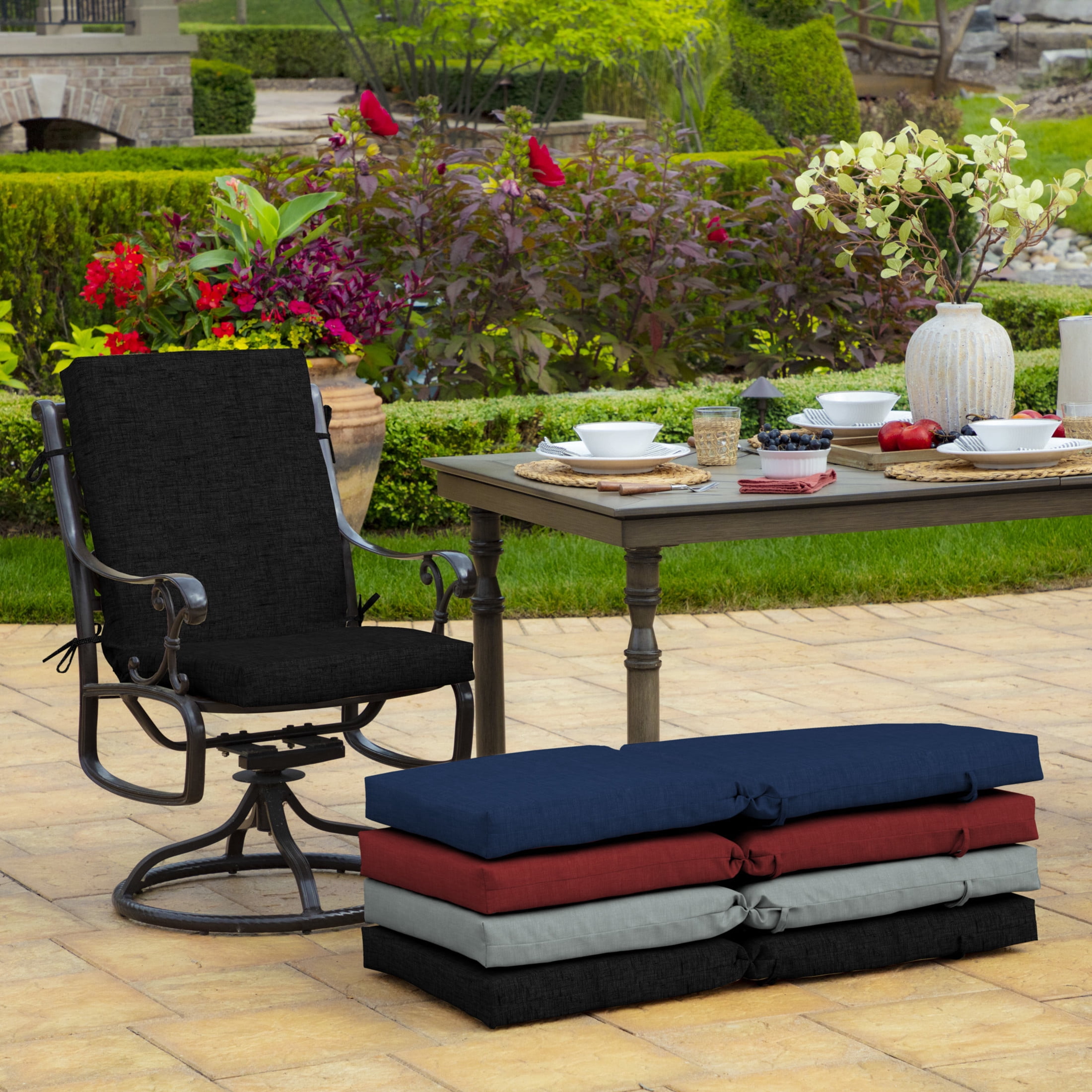 ARDEN 4-Pack Outdoor Patio Dining Chair Cushion, 20x44, Rain-Proof Seat Pad, Fade-Resistant Outdoor Cushion Black Leala