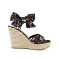 thumbnail image 3 of BLISSFUL STEP Women's Shoes Floral Printed Bow Tie Platform Slingback Espadrille Wedge Sandals Black 5.5, 3 of 7