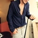 thumbnail image 2 of Camisas Para Hombre Camisa de lino y algodón de manga larga para hombre, camisas con botones para la playa, camisa informal con botones, Tops de Yoga de verano con bolsillo (Navy, L), 2 of 4