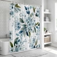 thumbnail image 5 of Polyester Fabric Watercolor Flowers Shower Curtain, Spring Floral Leaves Botanical Blue Waterproof Bathtub Curtain Bathroom Decor Set with Hooks 66 x 72 Inches, 5 of 6