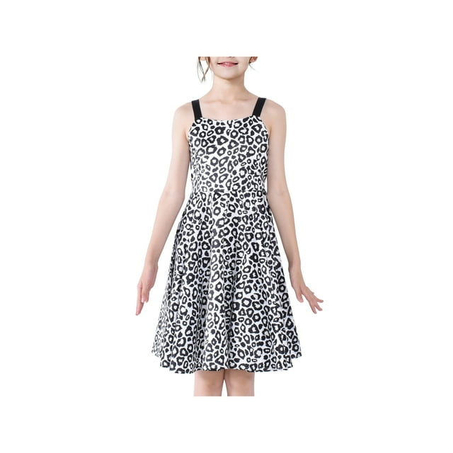 Robe Fille Poupée Léopard Surprise Robe Évasée de Fête 10 Ans