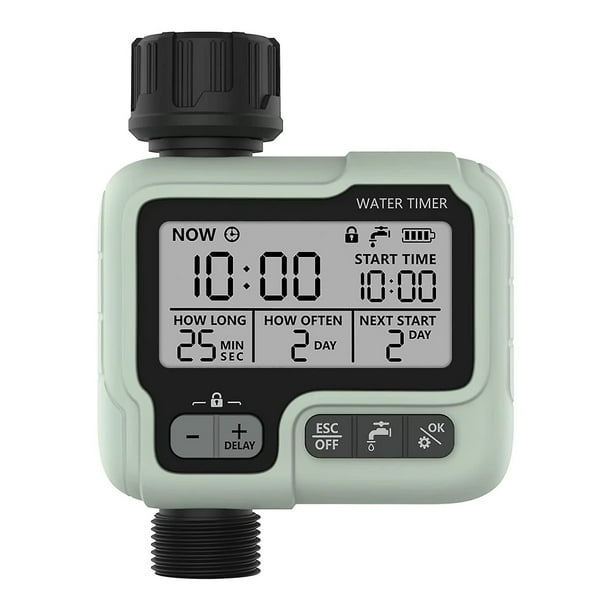 Temporizador de agua digital Apuakthei, temporizador de riego programable con retraso por lluvia, temporizadores de manguera de jardín para riego con pantalla LCD grande, modo de riego manual