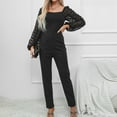 thumbnail image 2 of SWSMCLT Women's Casual Evening Party Long Bishop Sleeve Square Neck Jumpsuit Dressy Jumpers and Rompers Outfit Black 6, 2 of 5
