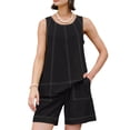 thumbnail image 2 of Women Short Sets 2 Piece Vacation Outfits Sleeveless Tank Top and Shorts Matching Set with Pockets Black XXL, 2 of 6