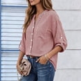 thumbnail image 5 of Women's Striped Button Down Shirts 3/4 Length Sleeve Tops V Neck Casual Comfy Work Shirt with Pocket (L, Red), 5 of 8