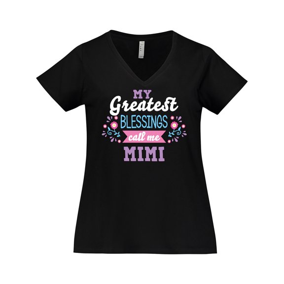 Inktastic My Greatest Blessings Call Me Mimi with Flowers Women's Plus Size V-Neck T-Shirt