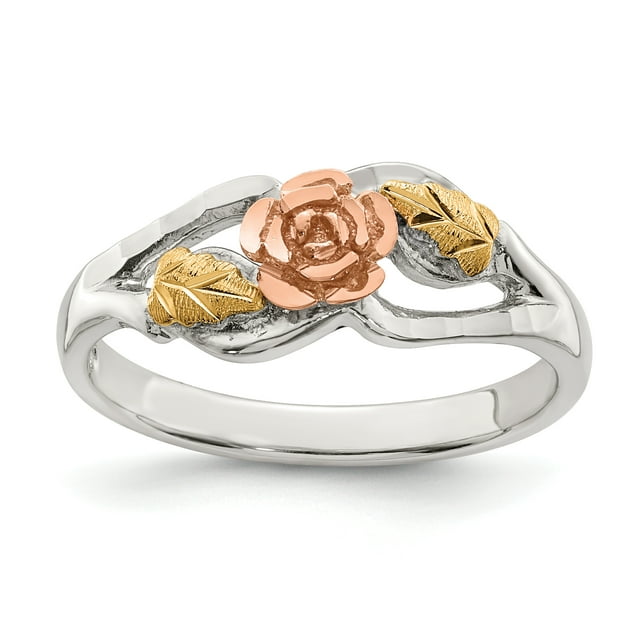 Mt. Rushmore Black Hills 925 Sterling Silver 12k Gold Rose Ring Flower Leaf