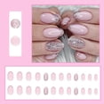 thumbnail image 2 of 24Pcs Almond Press on Nails Short, French Tip Fake Nails Glossy Pink Glitter False Nails with Glue Stickers, Oval Acrylic Full Cover Glue on Nails for, 2 of 5