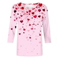 thumbnail image 4 of Valentine's Day Shirts for Women Cute Heart Tees Crewneck 3/4 Sleeve Tops Fashion Summer Tshirts, 4 of 5