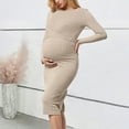 thumbnail image 2 of Lispipm Sweater Dress for Women Long Sleeve Maternity Dress with Crew Neck and Slim Fit Ribbed Knit Maxi Dress for Fall Winter Beige L, 2 of 9